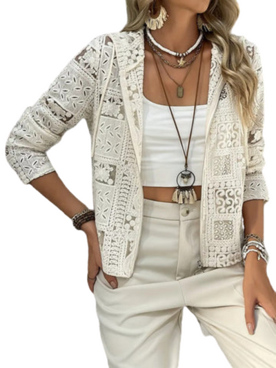 מעיל עם כובע | דגם תחרה ועיניים | מעיל קל אלגנטי לכל עונות השנה