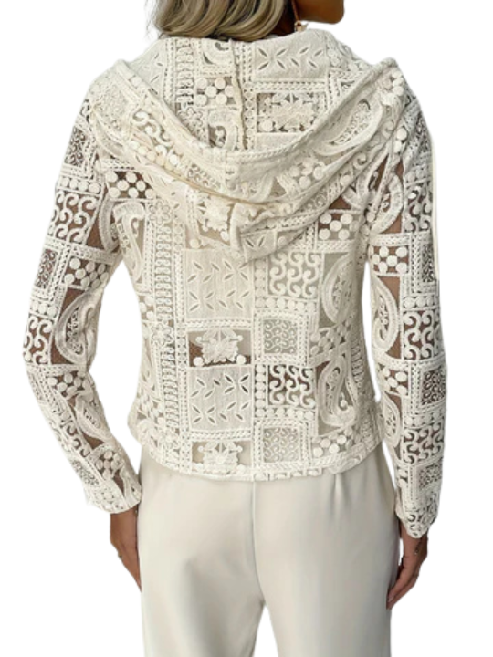 מעיל עם כובע | דגם תחרה ועיניים | מעיל קל אלגנטי לכל עונות השנה