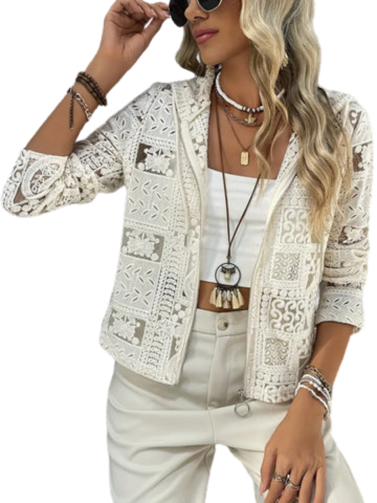 מעיל עם כובע | דגם תחרה ועיניים | מעיל קל אלגנטי לכל עונות השנה