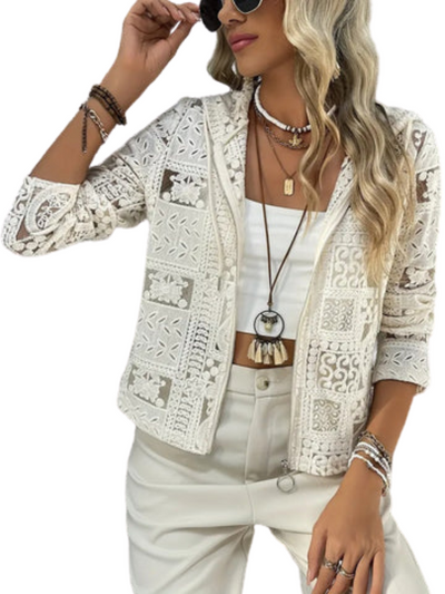 מעיל עם כובע | דגם תחרה ועיניים | מעיל קל אלגנטי לכל עונות השנה