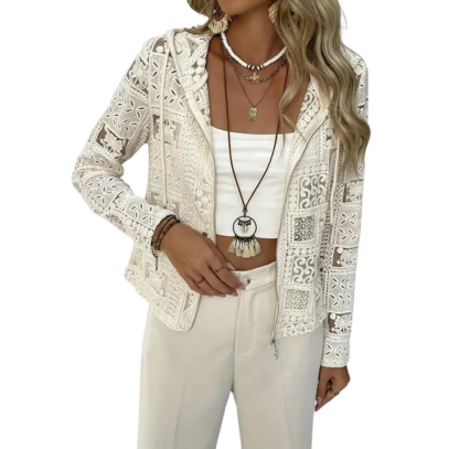 מעיל עם כובע | דגם תחרה ועיניים | מעיל קל אלגנטי לכל עונות השנה