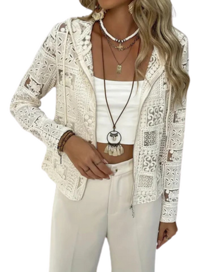 מעיל עם כובע | דגם תחרה ועיניים | מעיל קל אלגנטי לכל עונות השנה